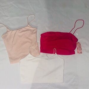 Set of Three Camisole Tops - Blush Pink,  Bright Pink, and White
